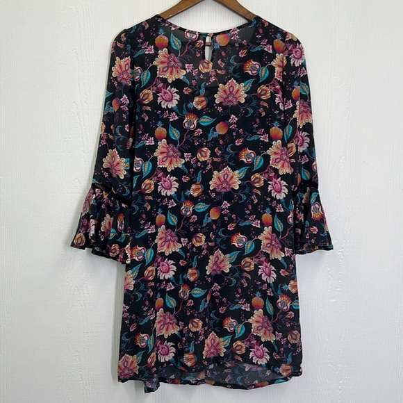 Nanette Lepore - Bright Floral Viscose Lace Up Long Sleeve Mini Dress Size Small - Picture 12 of 12